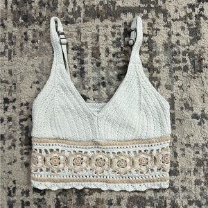 Hollister Cream/white Crochet Crop Top